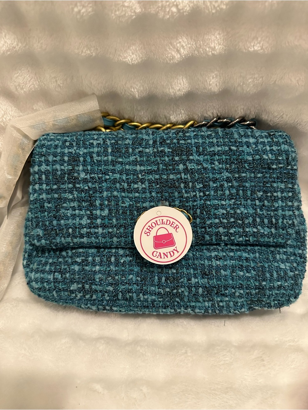 Teal Tweed Shoulder Bag